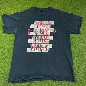 Vintage 90s Faded Black Screen Printed Pink Floyd The Wall Graphic T Sz M